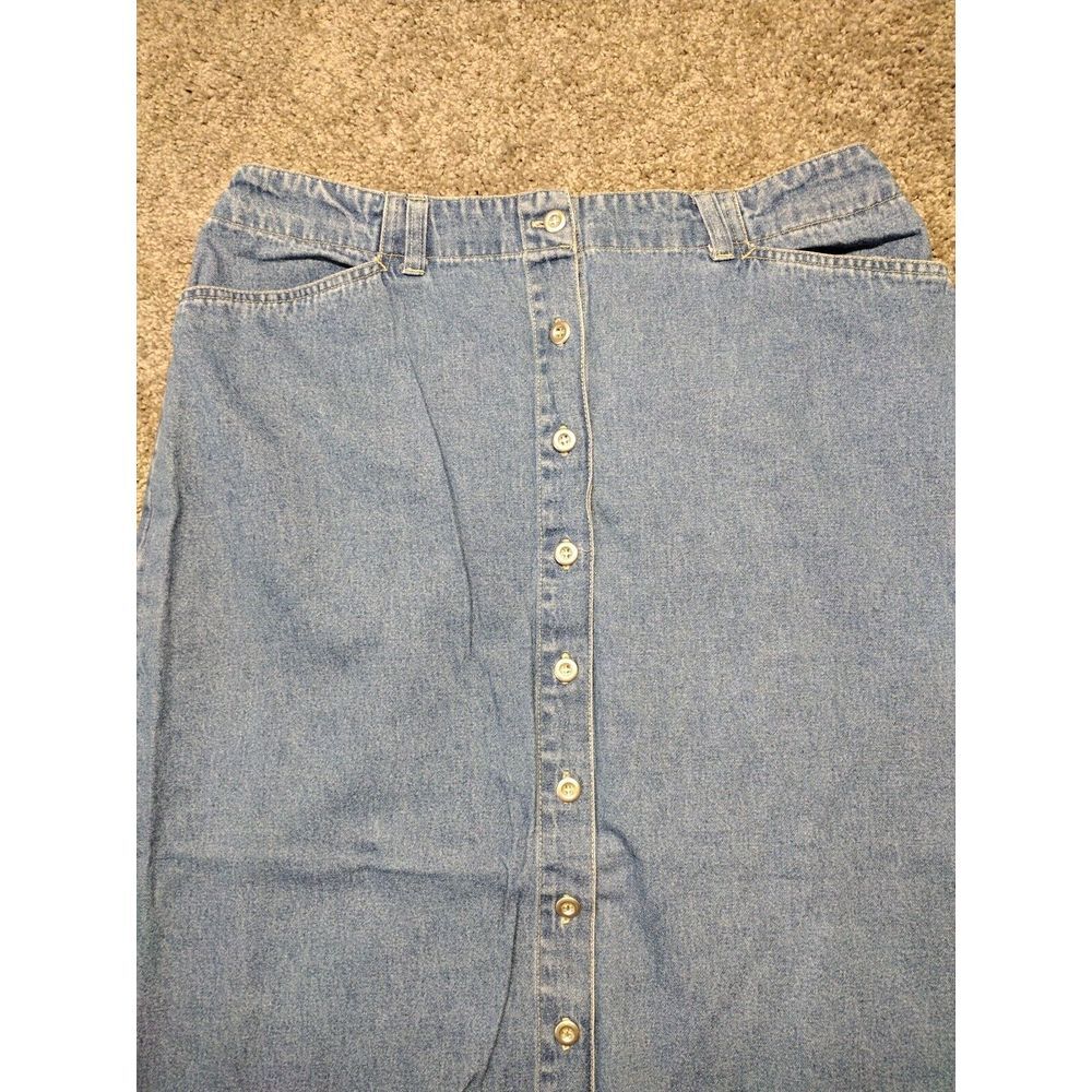 Vintage Jean Skirt Womens Size 14 Blue Denim Maxi Modest 90s Homeschool Buttons - Picture 2 of 8